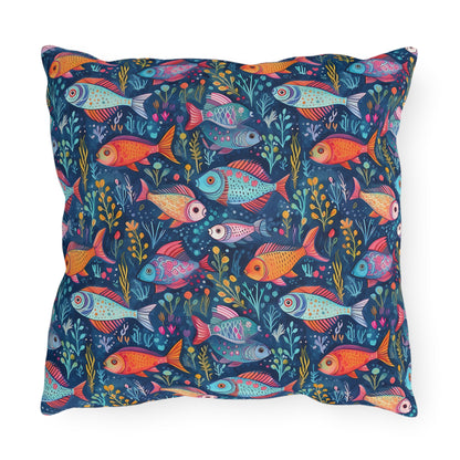 Fun Fish Square Outdoor Pillow - Spun Polyester - Double-Sided Print - UV-Resistant - Water-Resistant - Available in 3 sizes.