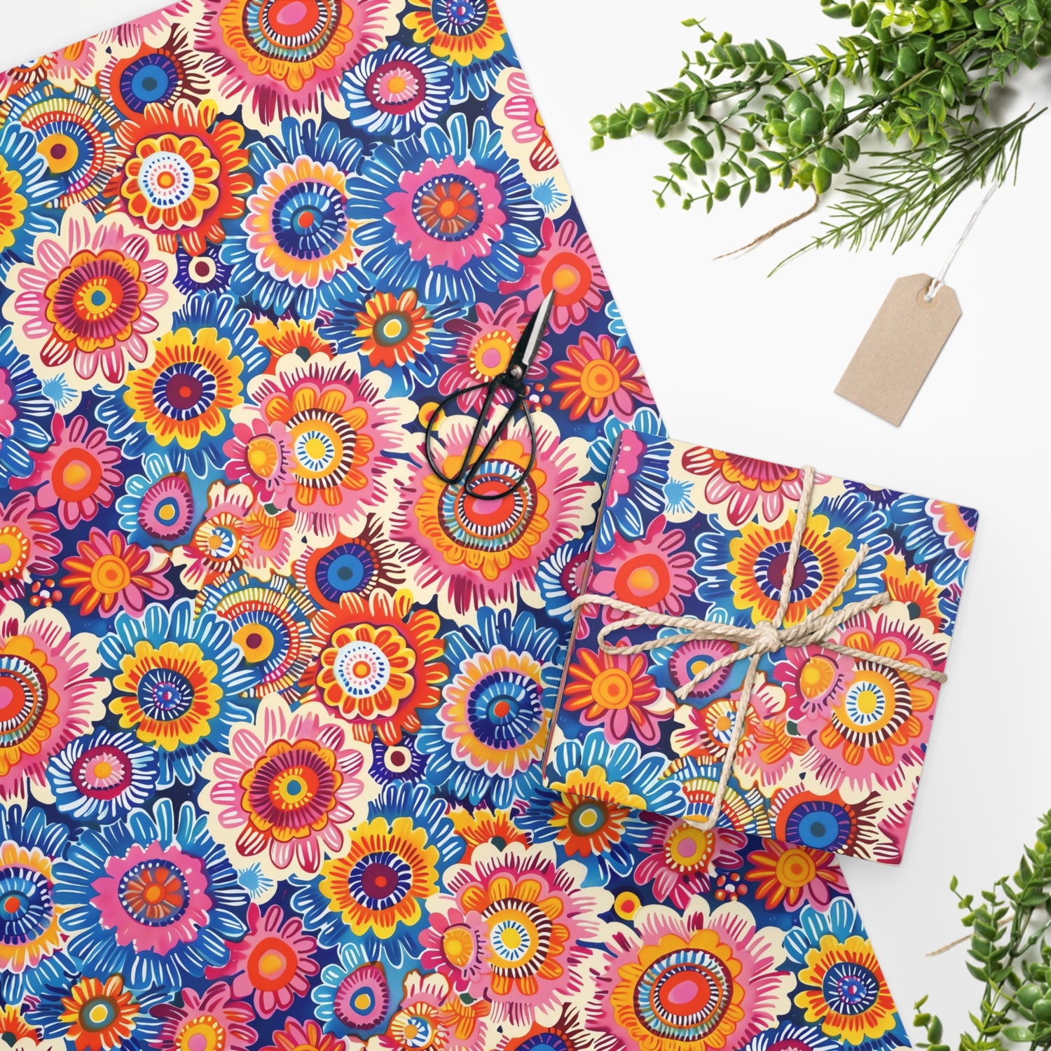Crayon Blossom Whimsy Wrapping Paper. Color Your Gifts with a Bloom of Whimsy! Available in 2 sizes.