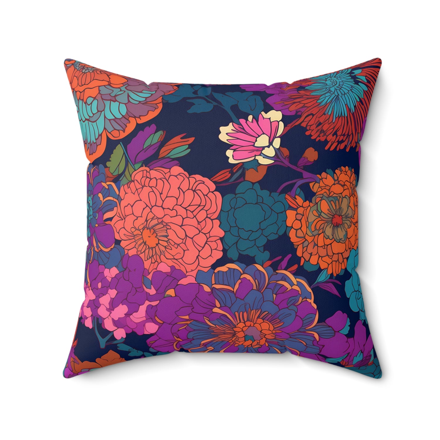 Purple Flower Parade Square Throw Pillow - Spun Polyester - Double-Sided Print - Concealed Zipper - Available in 4 sizes.