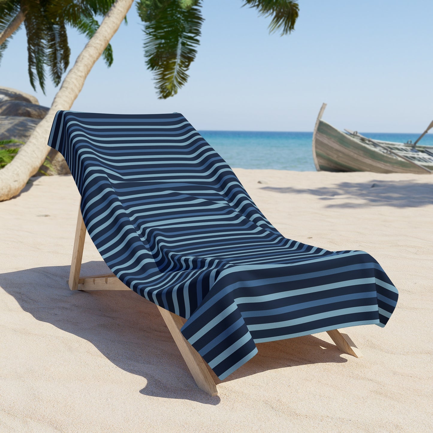 Shades of Dark Blue Stripes Luxurious Beach Towel - Available in 2 sizes.