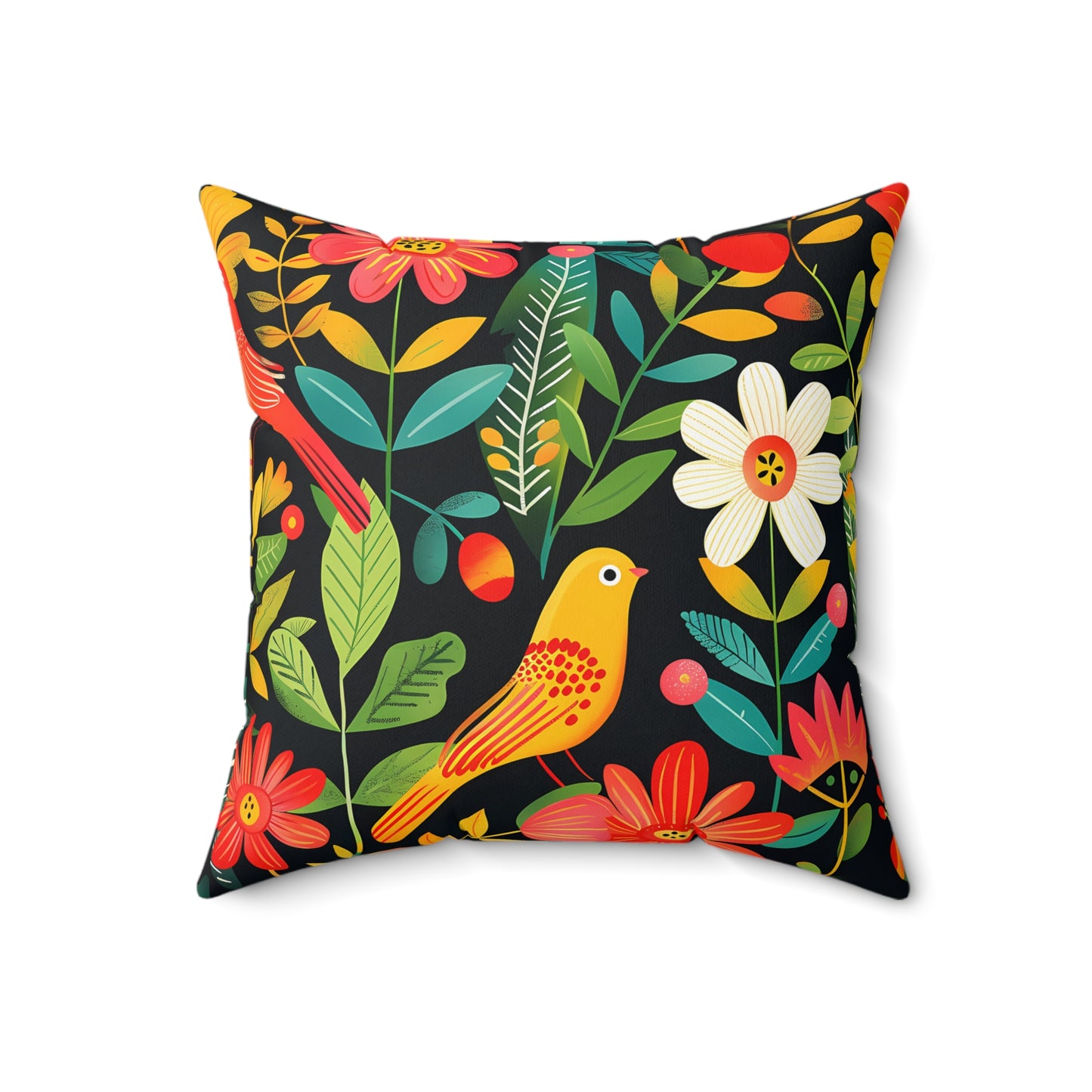 Blooming Bird Wonderland Square Throw Pillow - Spun Polyester - Double-Sided Print - Concealed Zipper - Available in 7 sizes.