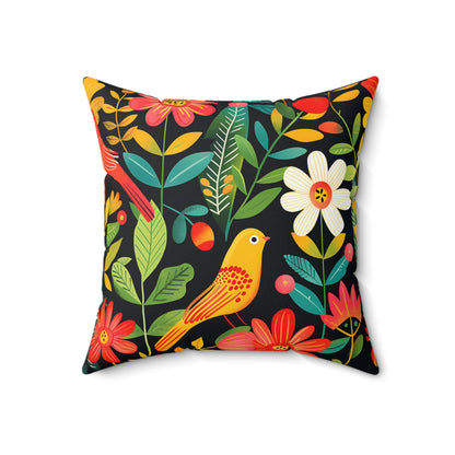 Blooming Bird Wonderland Square Throw Pillow - Spun Polyester - Double-Sided Print - Concealed Zipper - Available in 7 sizes.