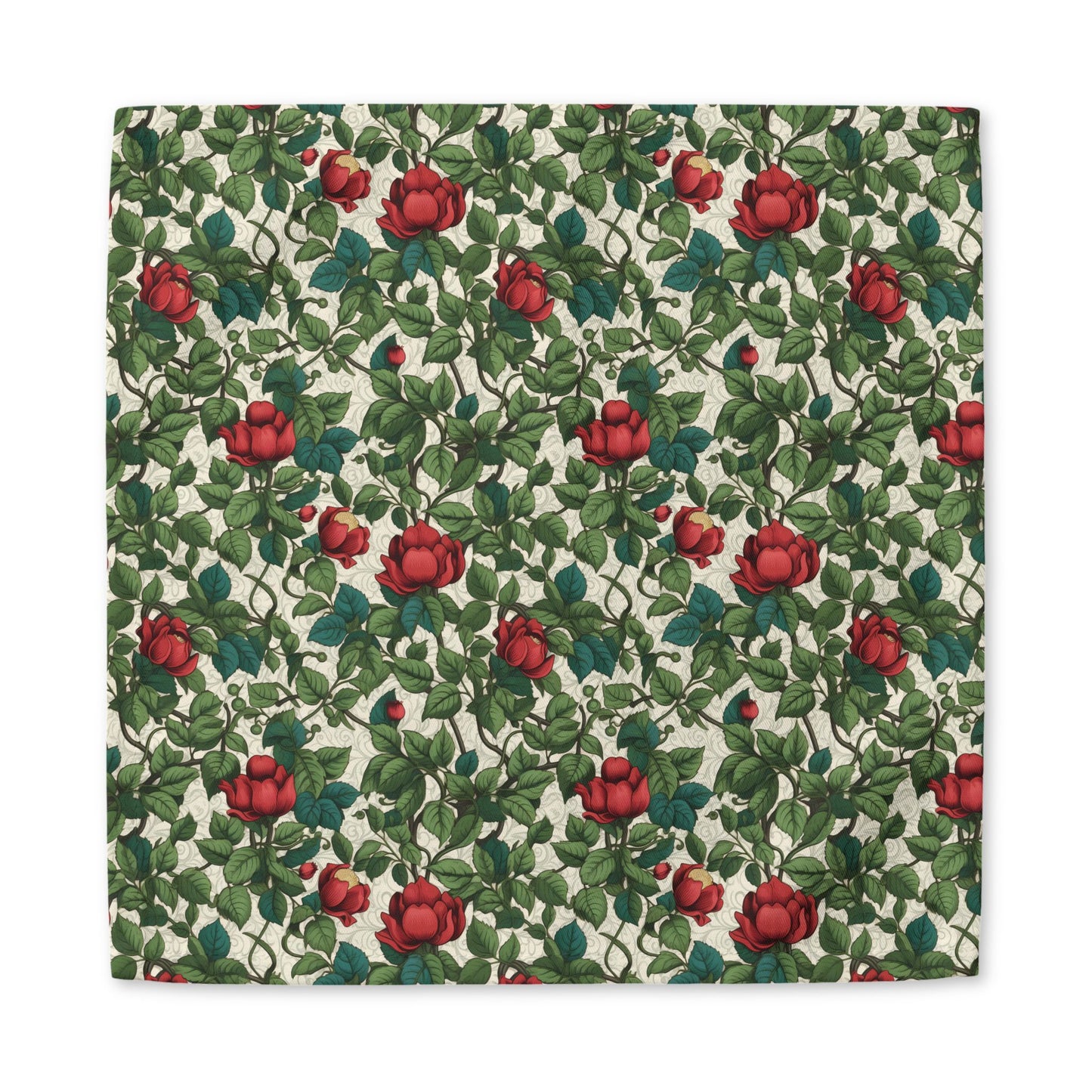 Classic Red Rose & Vine Cotton Twill Napkin - Available in 2 sizes: 10" x 10" and 22" x 22".