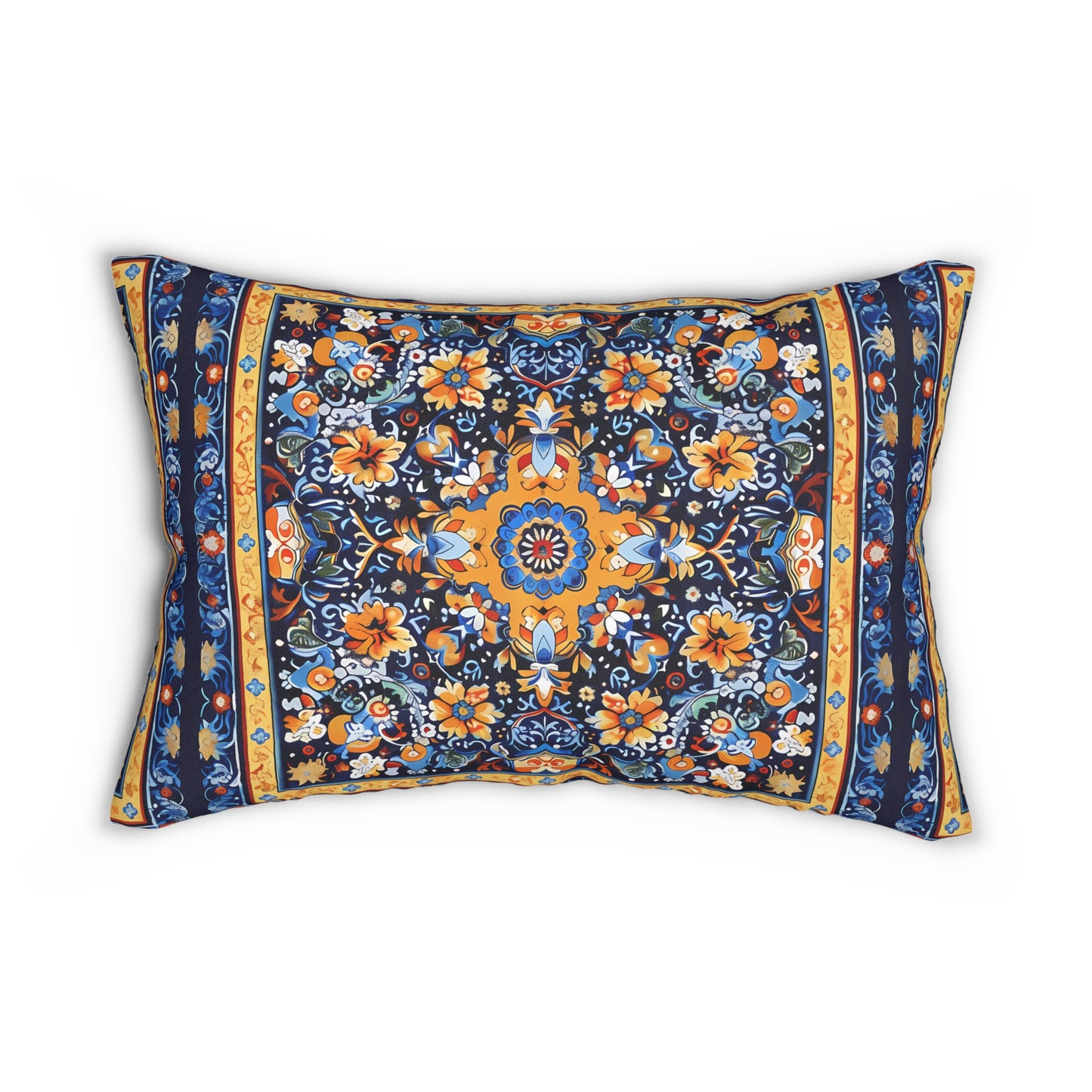 Byzantine Blue Bloom Lumbar Pillow - Spun Polyester - Double-Sided Print - Concealed Zipper - 20" x 14"
