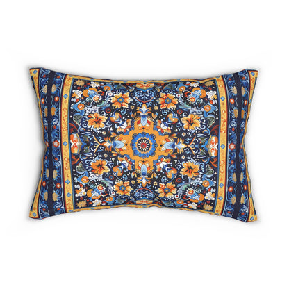 Byzantine Blue Bloom Lumbar Pillow - Spun Polyester - Double-Sided Print - Concealed Zipper - 20" x 14"