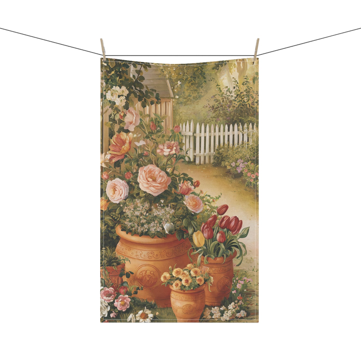Storybook Garden Gate Kitchen Towel - Cotton Twill - 18" x 30" - Step Through the Gate to a Storybook Garden!