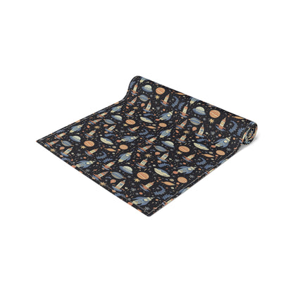 Galactic Space Rocket Romp Table Runner - Cotton Twill - Available in 2 sizes: 16" x 72" and 16" x 90".