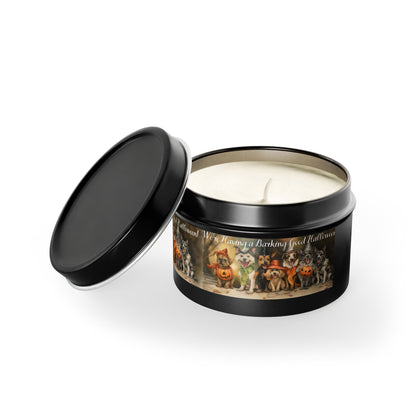 We're Having a Barking Good Halloween! Tin Candle. Spooky Treats in a Tin. Available in 2 sizes, 3 finishes, and 5 scents.