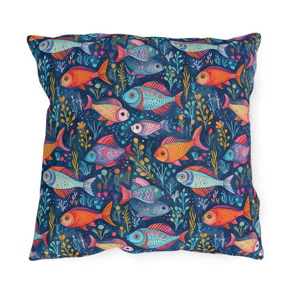 Fun Fish Square Outdoor Pillow - Spun Polyester - Double-Sided Print - UV-Resistant - Water-Resistant - Available in 3 sizes.