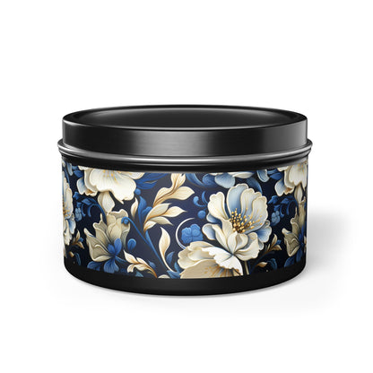 Whitman Floral Tin Candle. A Poet's Garden in a Tin. Available in 2 sizes, 3 finishes, and 5 scents.