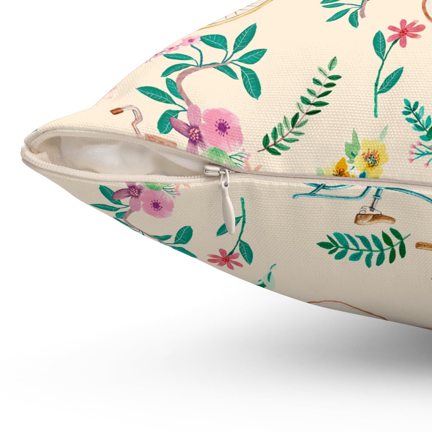 Spring Bicycle Square Throw Pillow - Spun Polyester - Double-Sided Print - Concealed Zipper - Available in 4 sizes