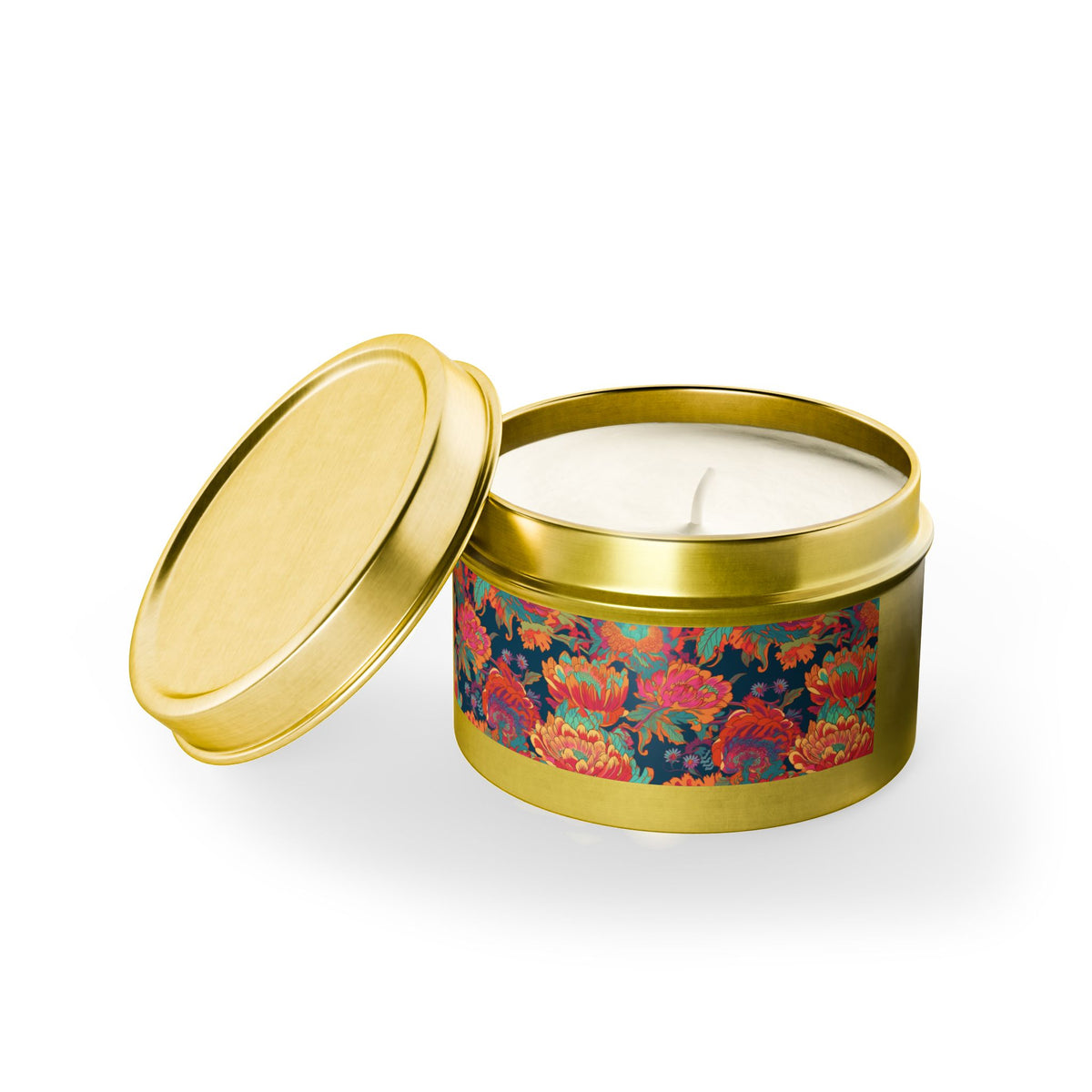 Psychedelic Flower Power Tin Candle. Far-Out Fragrance in a Tin. Available in 2 sizes, 3 finishes, and 5 scents.