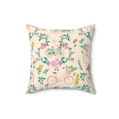 Spring Bicycle Square Throw Pillow - Spun Polyester - Double-Sided Print - Concealed Zipper - Available in 4 sizes