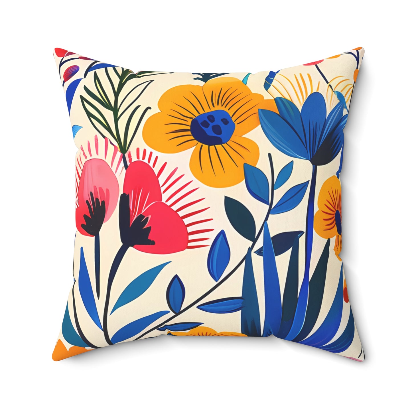 Happy Heartfelt Blooms Square Throw Pillow - Spun Polyester - Double-Sided Print - Concealed Zipper - Available in 4 sizes
