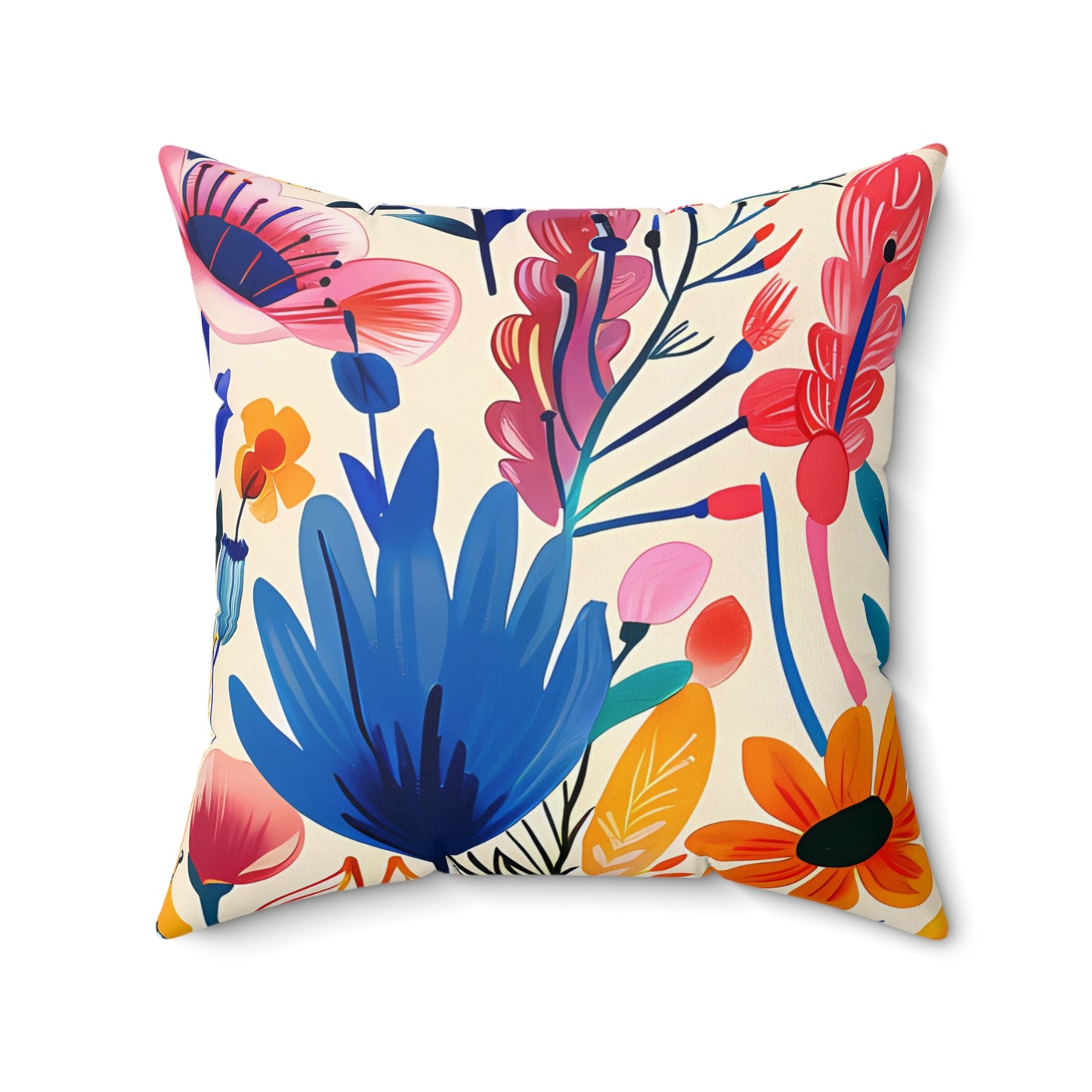 Happy Heartfelt Blooms Square Throw Pillow - Spun Polyester - Double-Sided Print - Concealed Zipper - Available in 4 sizes