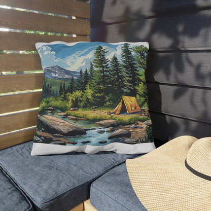High Sierras Camp Square Outdoor Pillow - Spun Polyester - Double-Sided Print - UV-Resistant - Water-Resistant - Available in 3 sizes.