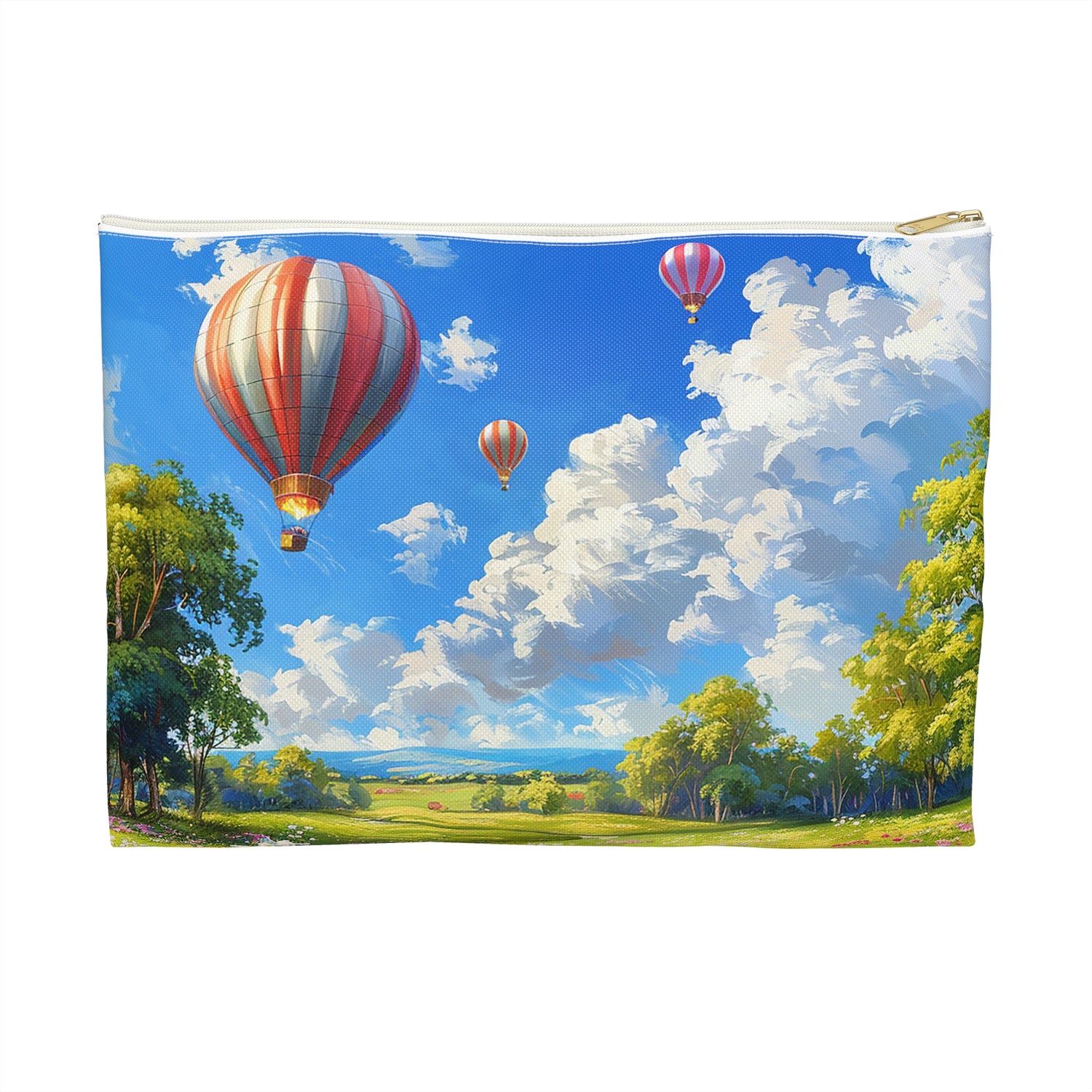 Spring Meadow Soar Accessory Pouch - Sail Over Meadows of Springtime Bliss in a Hot Air Balloon! Available in 2 sizes.