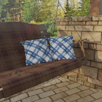 Blue Breeze Gingham Square Outdoor Pillow - Spun Polyester - Double-Sided Print - UV-Resistant - Water-Resistant - Available in 3 sizes.