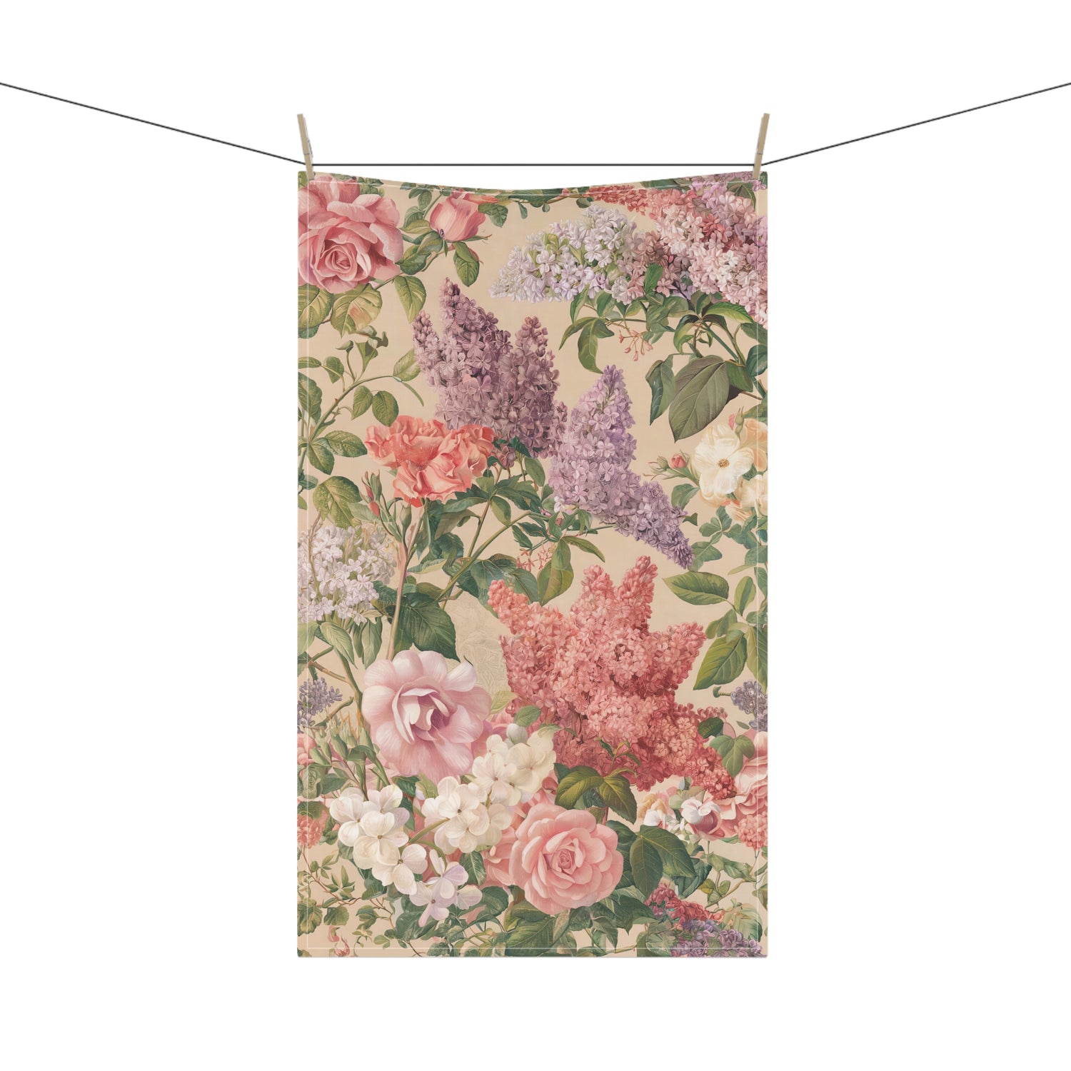 Lilac Rose Reverie Kitchen Towel - Cotton Twill - 18" x 30" - Step into a Timeless Romantic Floral Dream - Elegance in Every Detail!