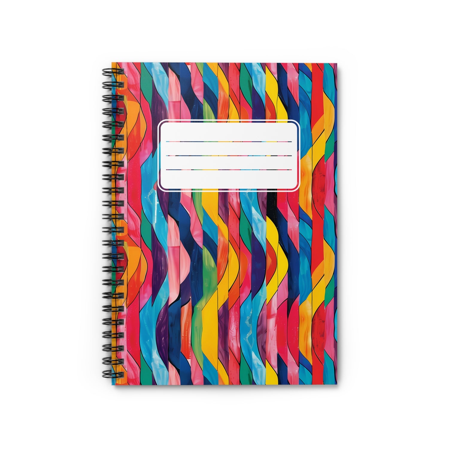 Retro Ripples with Label Chic Spiral Notebook - Ruled Line - Catch the Wave: A Groovy Fusion of 70s Charm and Modern Vibes!"