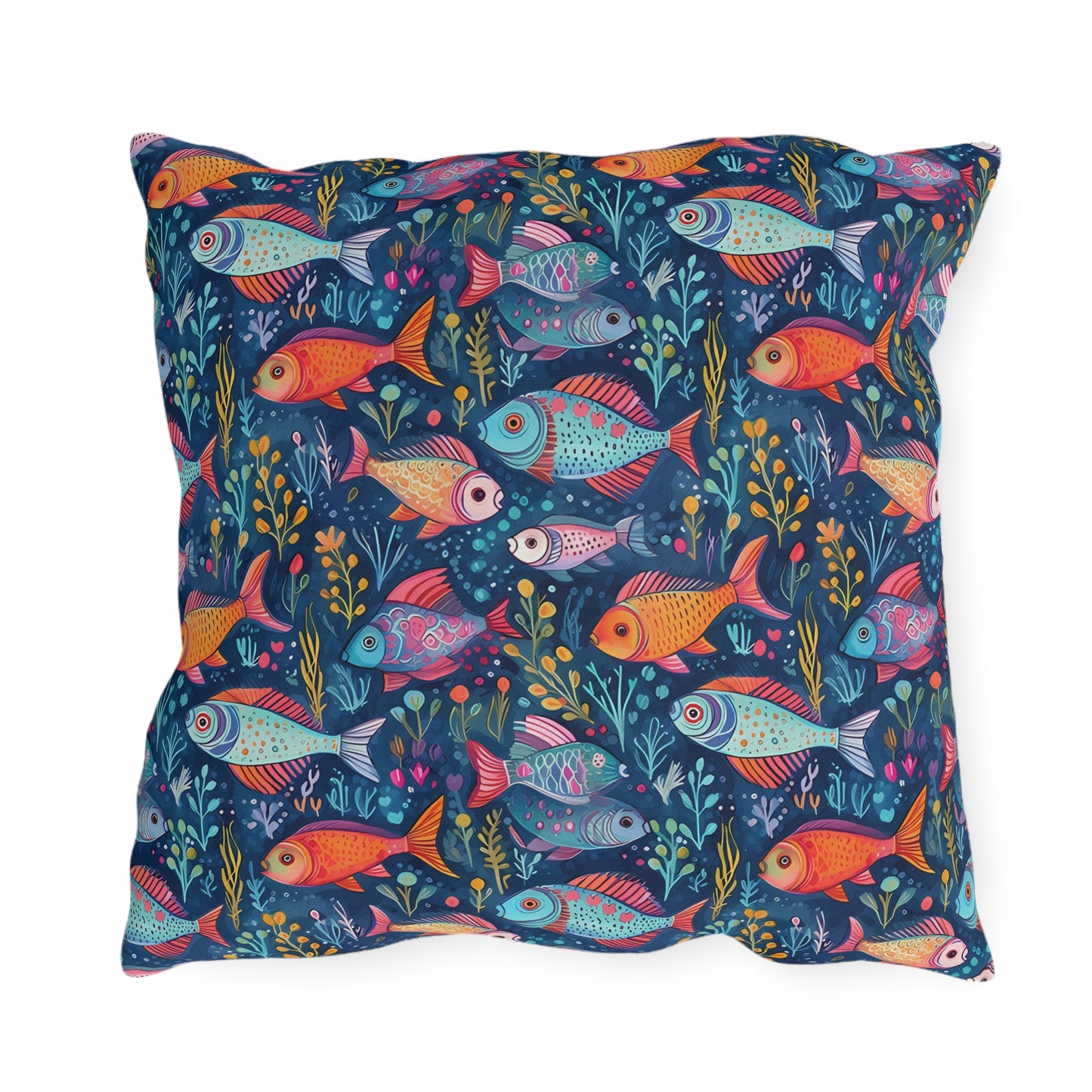 Fun Fish Square Outdoor Pillow - Spun Polyester - Double-Sided Print - UV-Resistant - Water-Resistant - Available in 3 sizes.