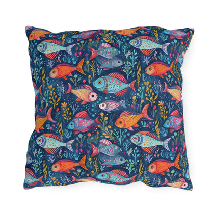 Fun Fish Square Outdoor Pillow - Spun Polyester - Double-Sided Print - UV-Resistant - Water-Resistant - Available in 3 sizes.