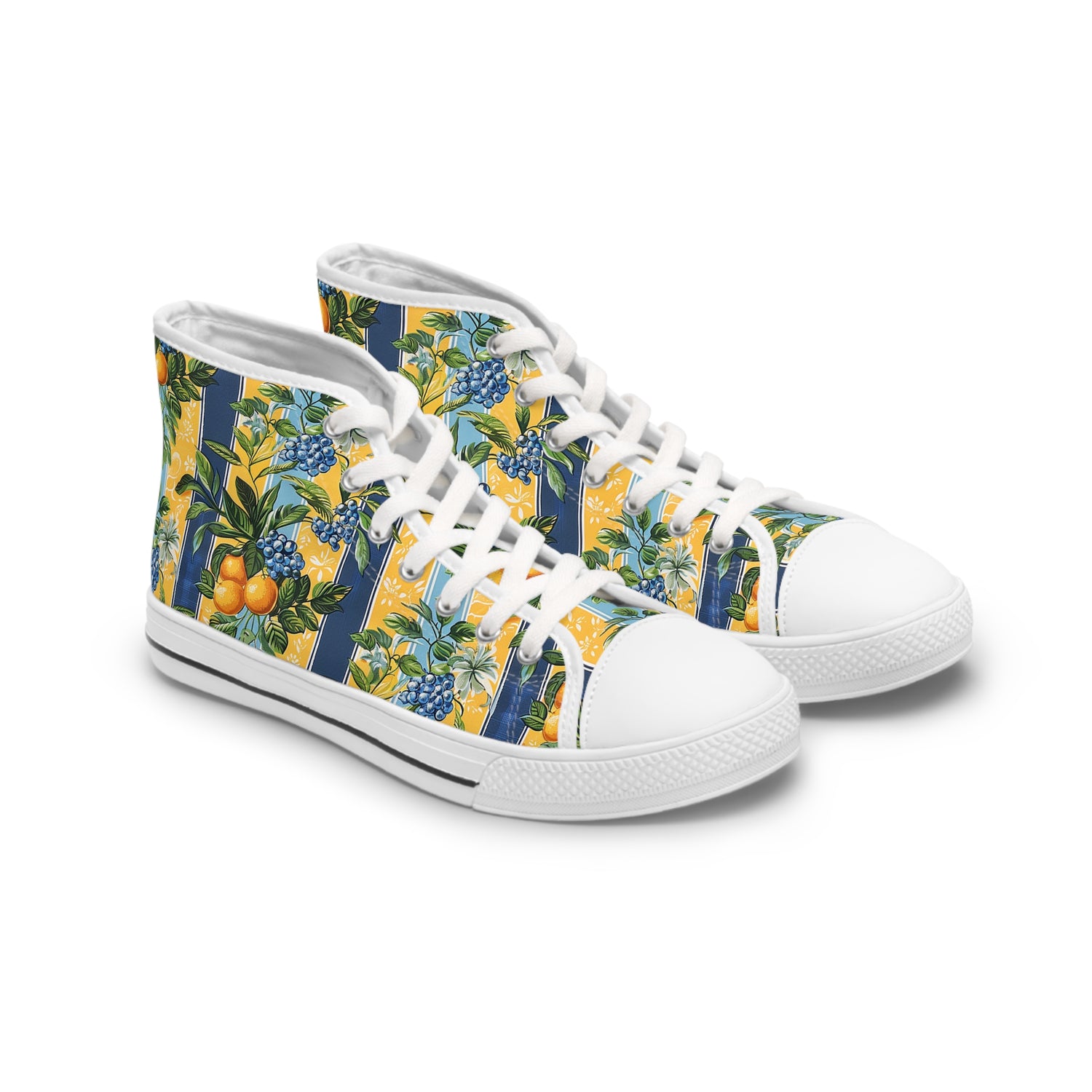Sunny Orchard Stripes Ladies' High Top Sneakers - Step into Sunshine – Where Bold Stripes Meet Juicy Orchard Delights!
