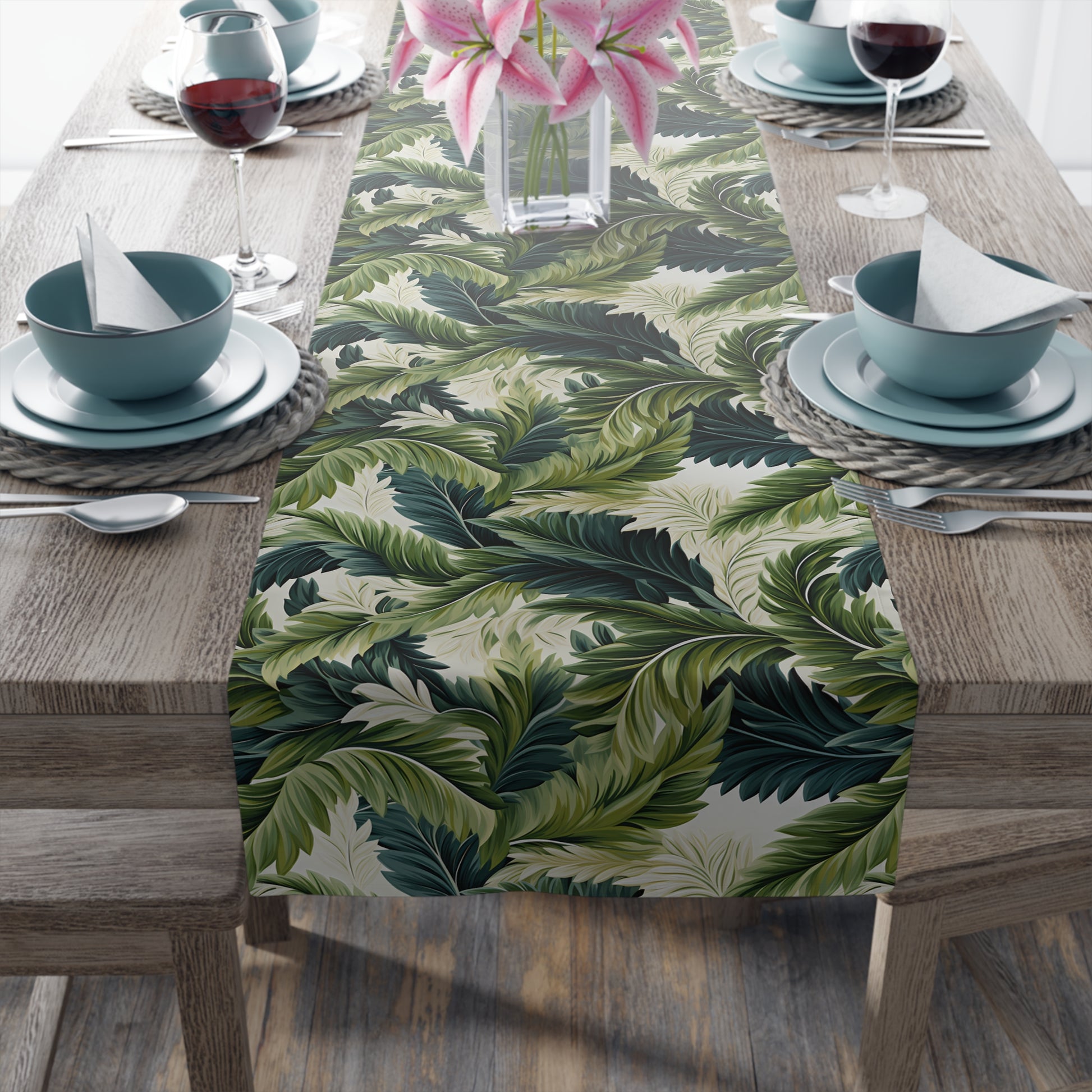 Island Green Ferns Table Runner - Bring Miami Tropical Elegance to Your Table with Island Green Ferns! Available in 2 sizes.
