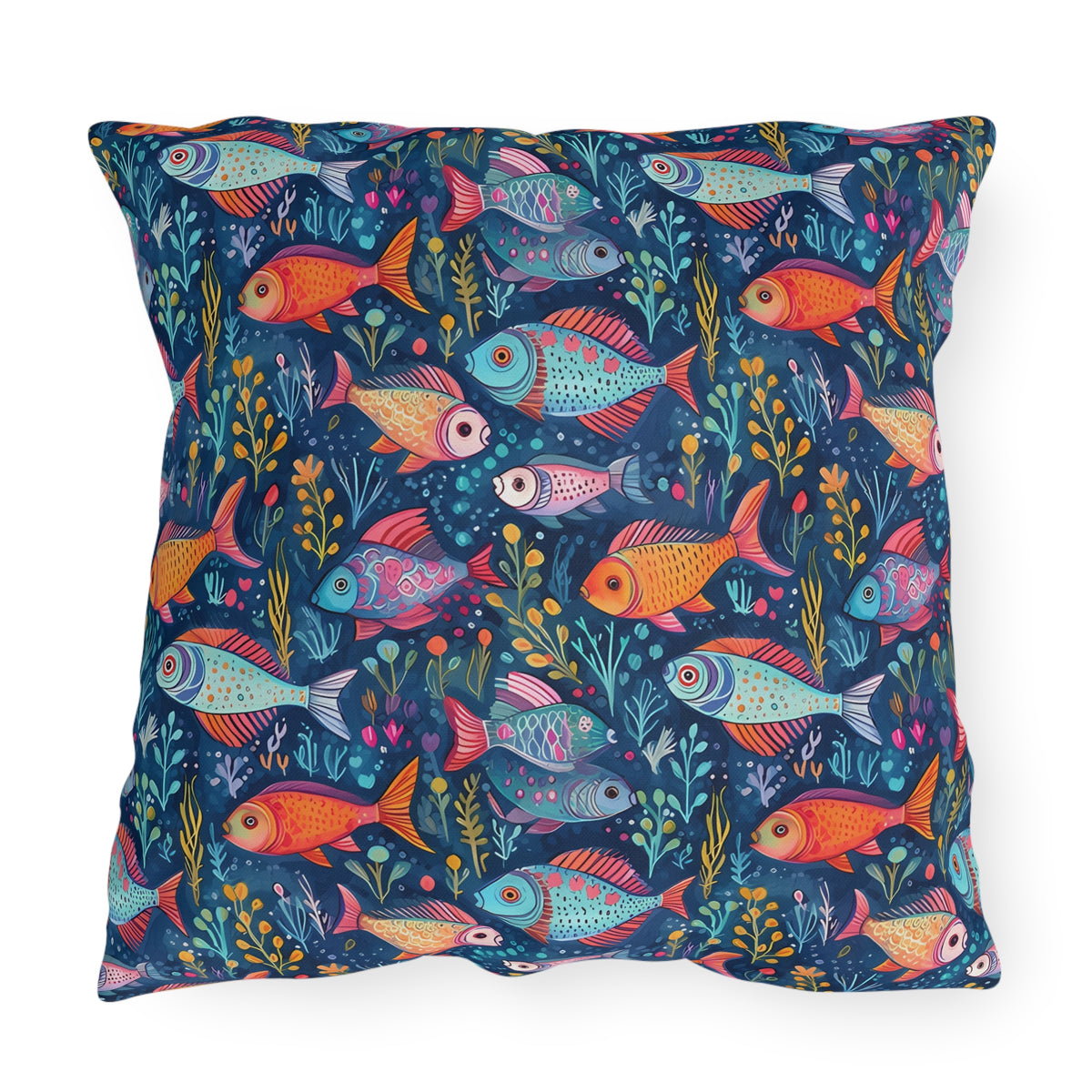 Fun Fish Square Outdoor Pillow - Spun Polyester - Double-Sided Print - UV-Resistant - Water-Resistant - Available in 3 sizes.