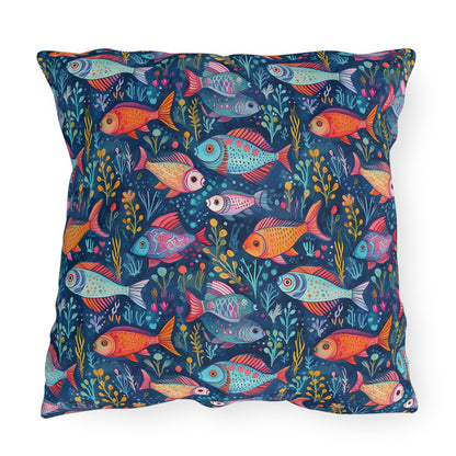 Fun Fish Square Outdoor Pillow - Spun Polyester - Double-Sided Print - UV-Resistant - Water-Resistant - Available in 3 sizes.