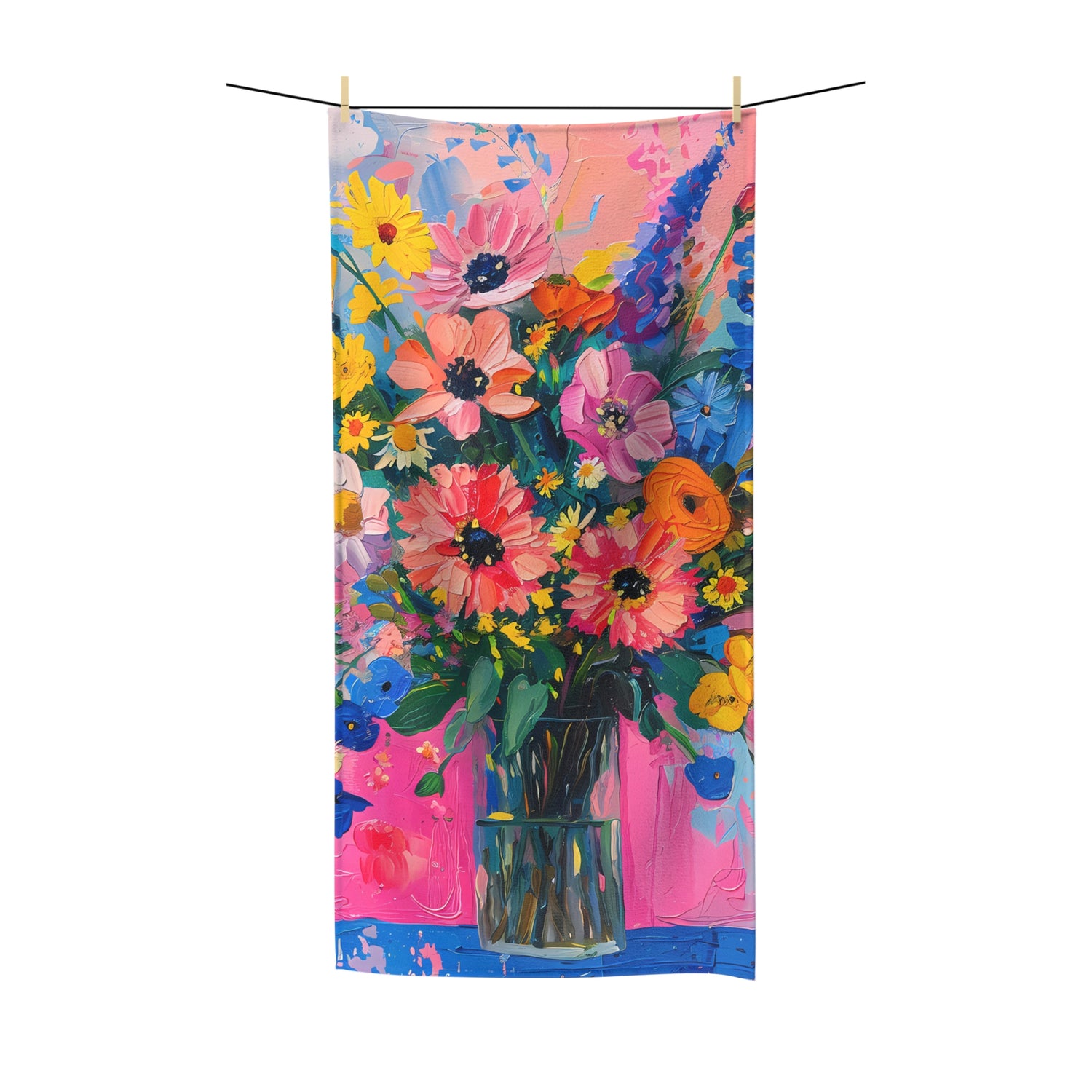 Bright Flowers & Pink Wall Polycotton Bath Towel - Wrap Yourself in a Vase of Flowers! Available in 2 sizes.