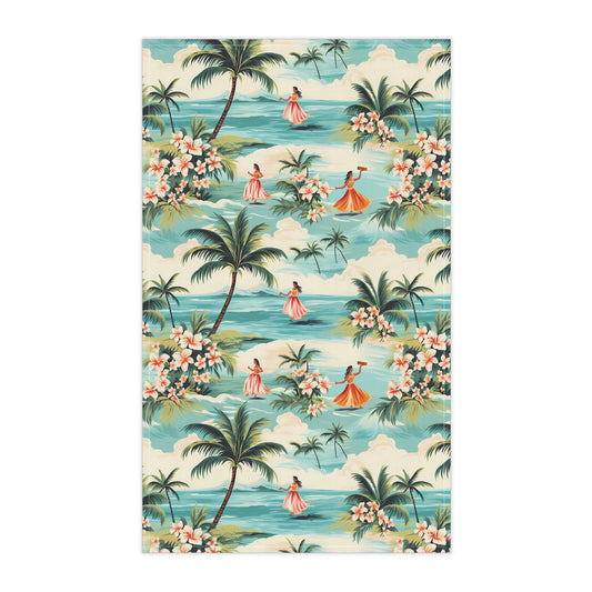 Retro Hawaiian Hula Kitchen Towel - Cotton Twill - 18" x 30"