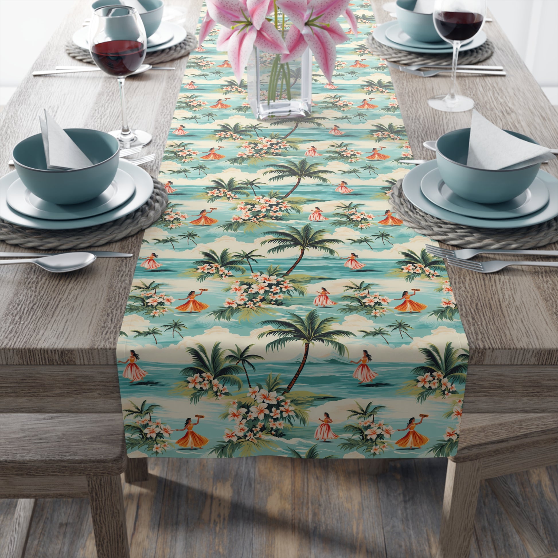 Retro Hawaiian Hula Table Runner - Bring the Aloha Spirit to Your Table! Available in 2 sizes.