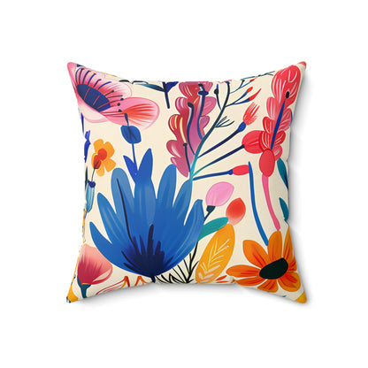 Happy Heartfelt Blooms Square Throw Pillow - Spun Polyester - Double-Sided Print - Concealed Zipper - Available in 4 sizes