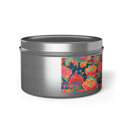 Psychedelic Flower Power Tin Candle. Far-Out Fragrance in a Tin. Available in 2 sizes, 3 finishes, and 5 scents.