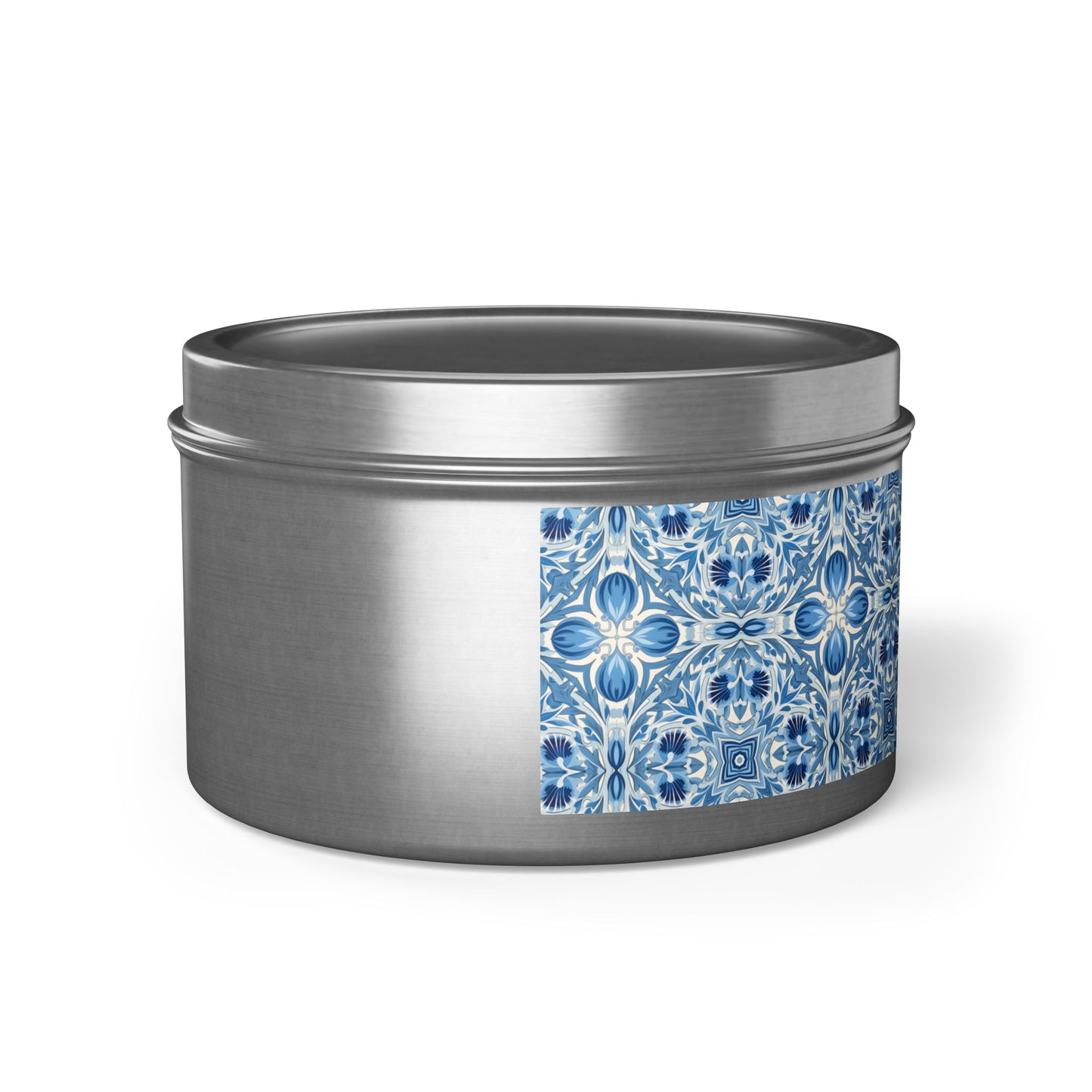 Dutch Blue Tile Tin Candle. Delft Calm, Travel Size. Available in 2 sizes, 3 finishes, and 5 scents.