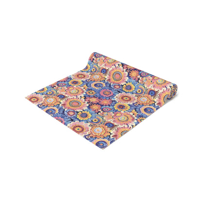Crayon Blossom Whimsy Table Runner - Cotton Twill - Available in 2 sizes: 16" x 72" and 16" x 90".