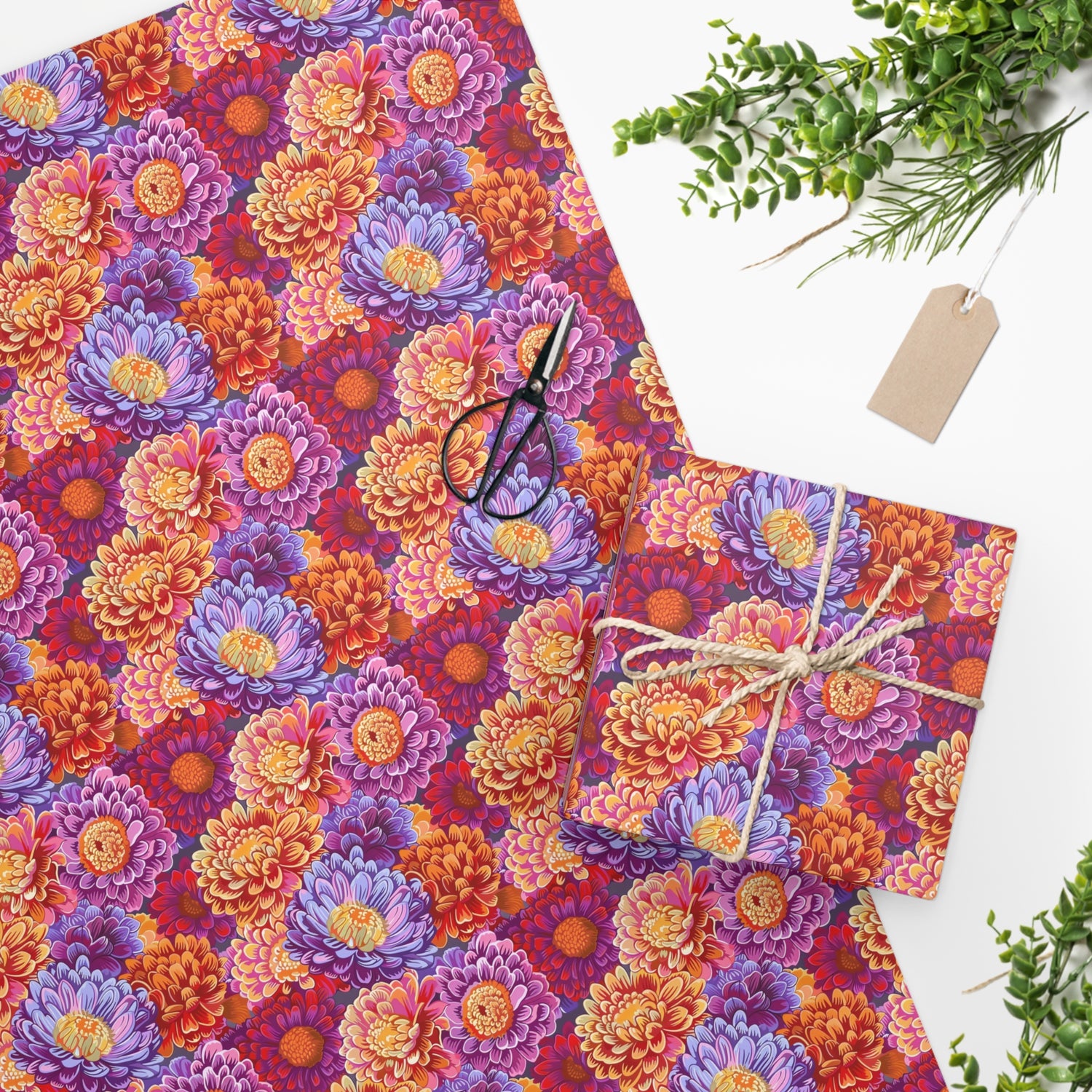 Mum's the Word Wrapping Paper - Wrap Your Gifts in Chrysanthemum Elegance! Available in 2 sizes.