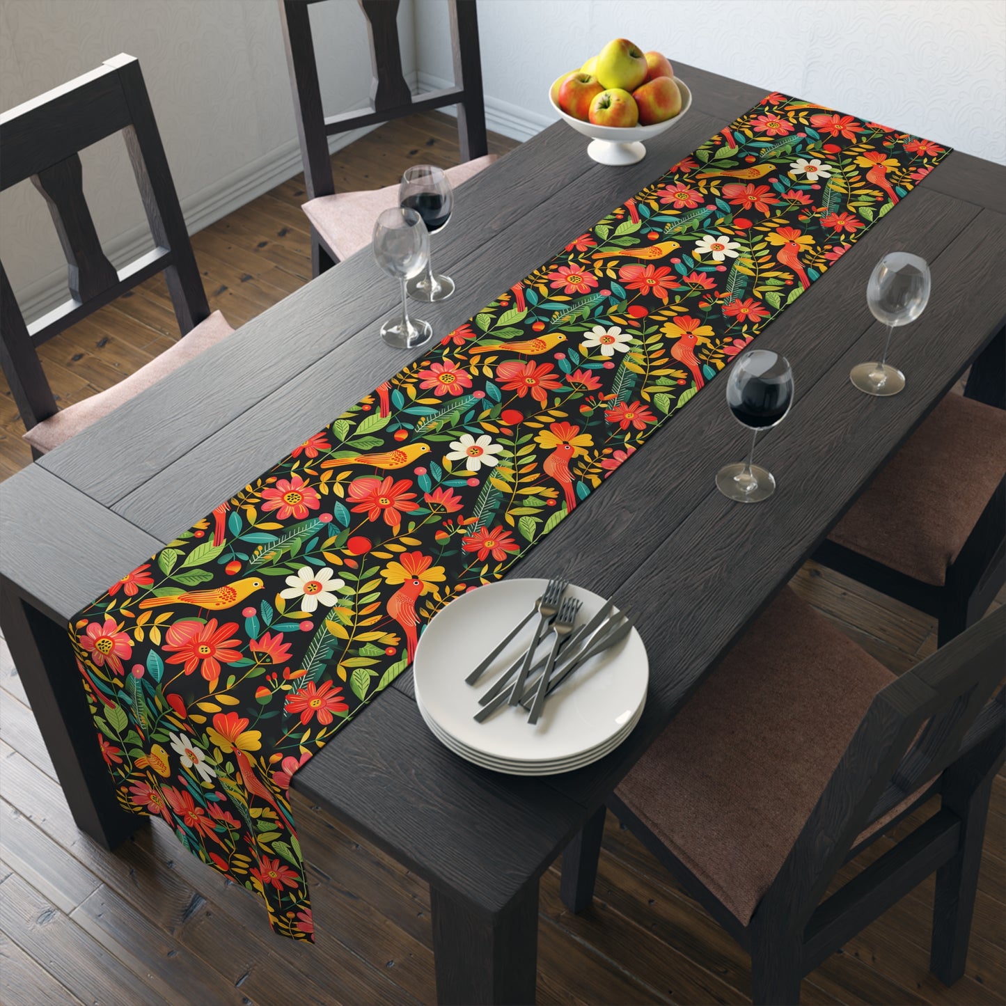 Blooming Bird Wonderland Table Runner - Polyester - Available in 2 sizes: 16" x 72" and 16" x 90".