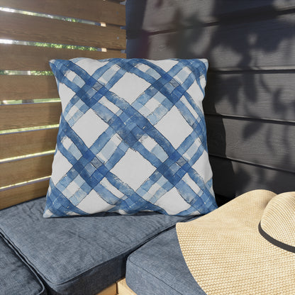 Blue Breeze Gingham Square Outdoor Pillow - Spun Polyester - Double-Sided Print - UV-Resistant - Water-Resistant - Available in 3 sizes.