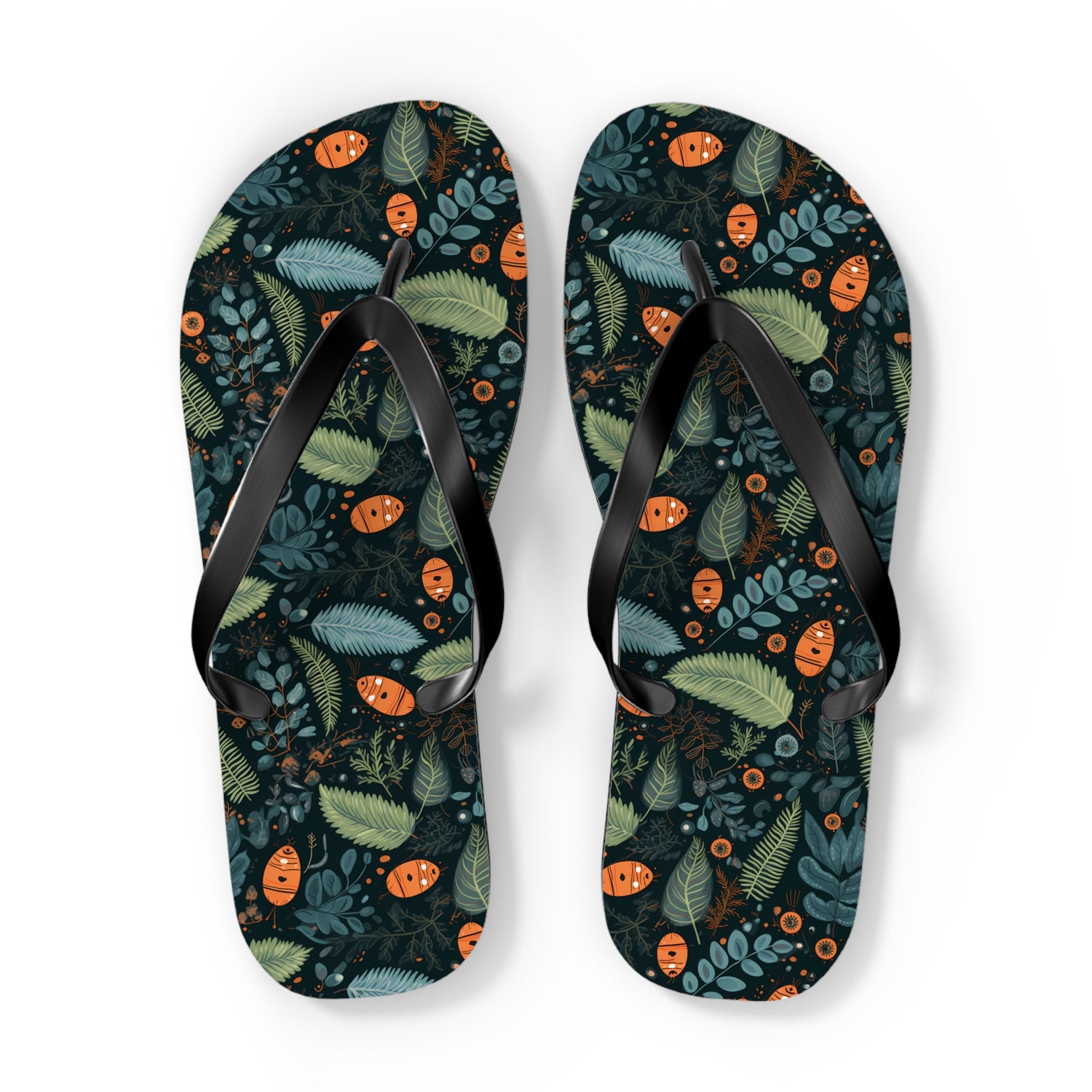Mysterious Ferns Sole Flip Flops - 5/8" Thick Comfortable Summer or Winter Gym/Sauna Footwear for Men, Women