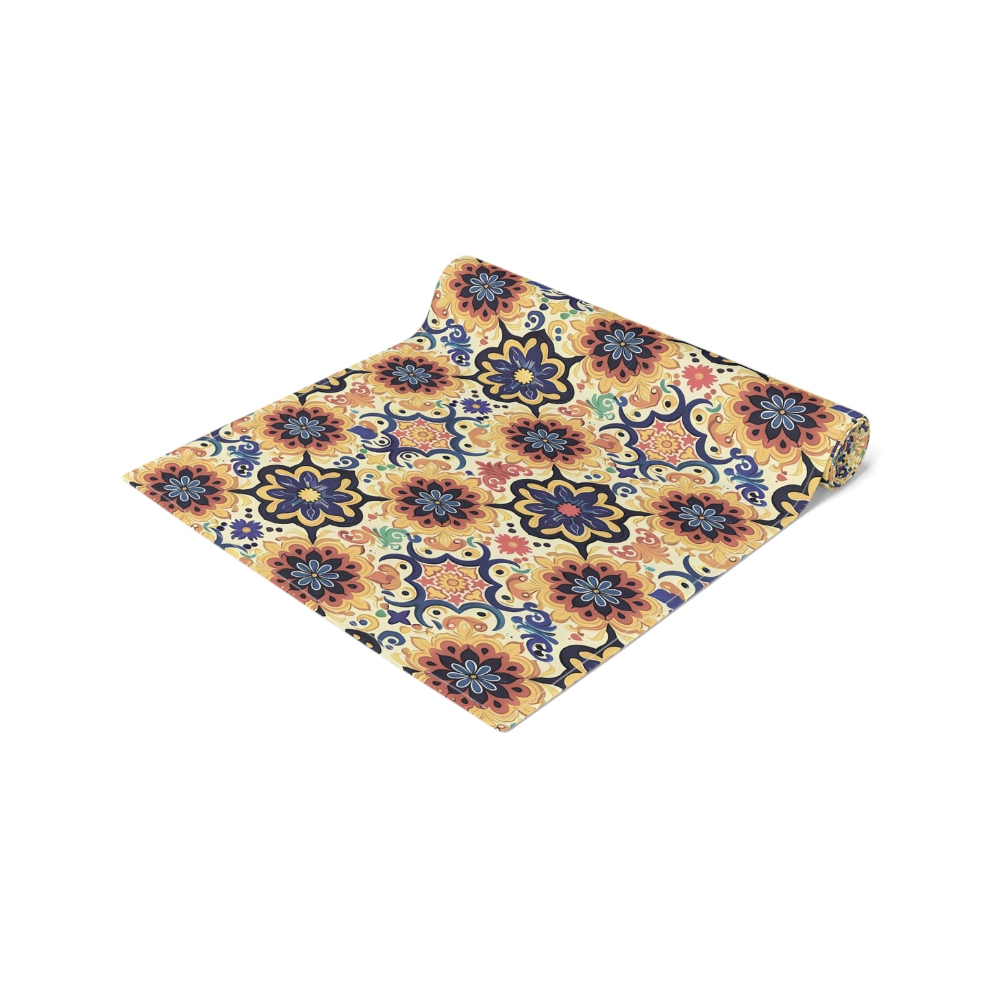 Majorcan Mosaic Splendor Table Runner - Cotton Twill - Available in 2 sizes: 16" x 72" and 16" x 90".