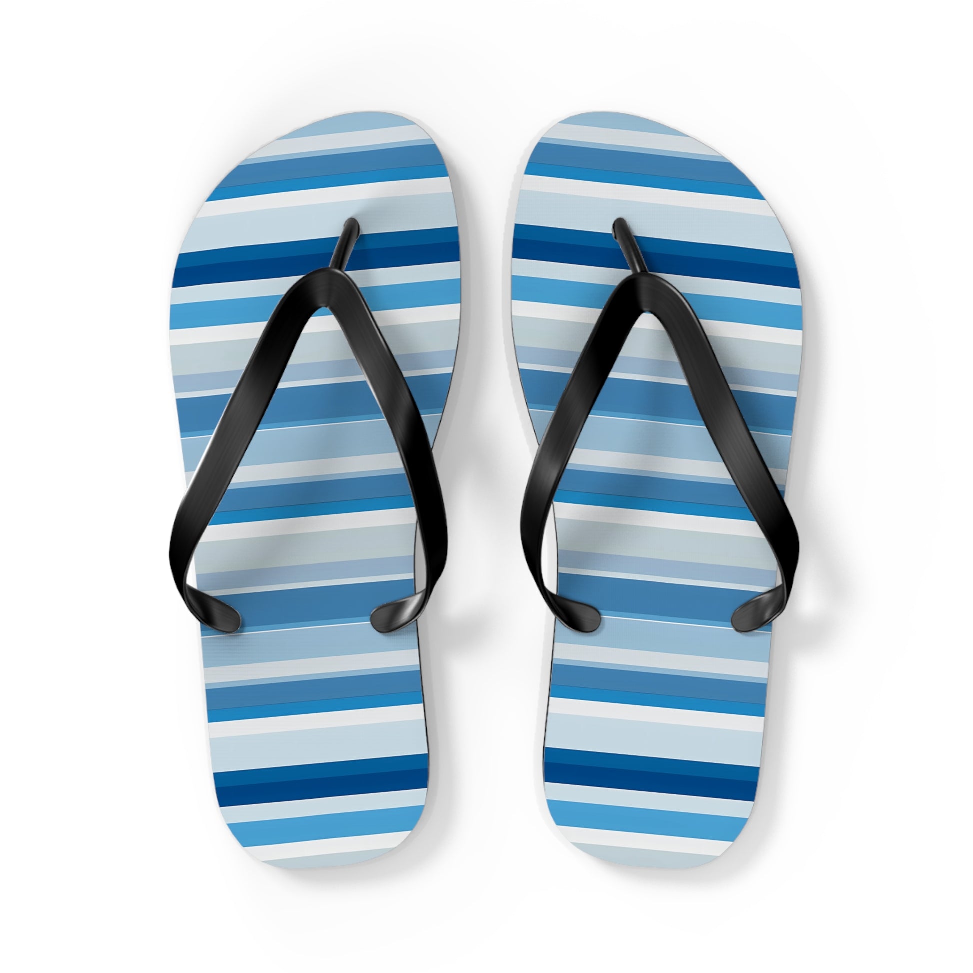 Shades of Light Blue Stripes Flip Flops. 5/8" Thick Comfortable Summer or Winter Gym/Sauna Footwear for Men and Women.