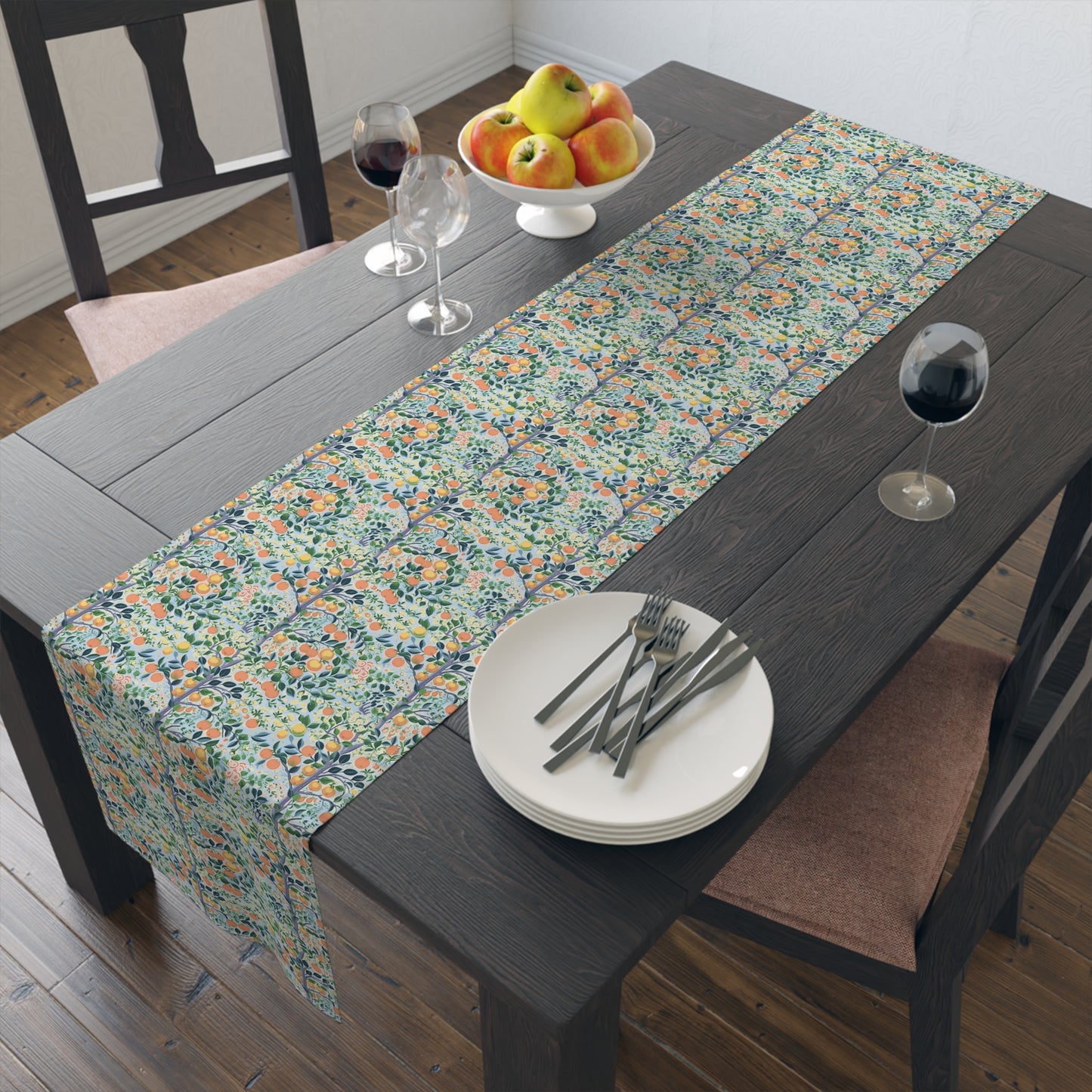 Modern Citrus Tree Table Runner - Cotton Twill - Available in 2 sizes: 16" x 72" and 16" x 90".