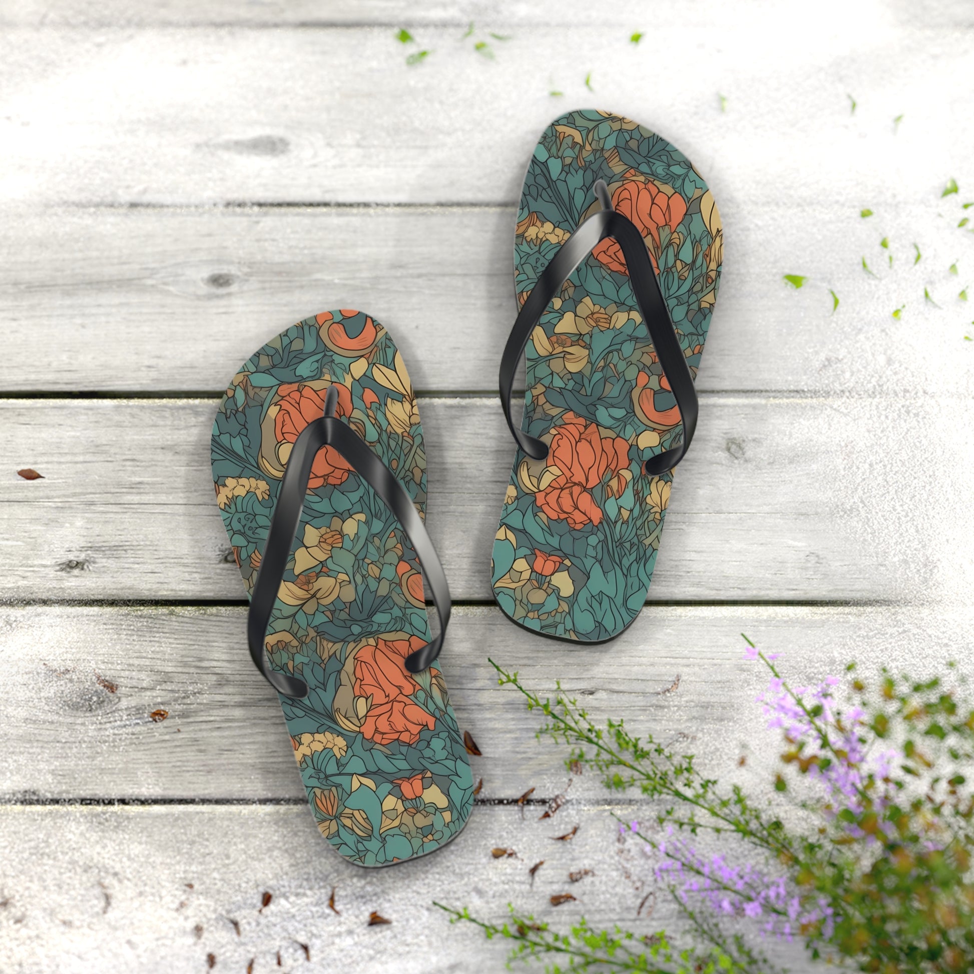 Bohemian Stained Glass Serenity Flip Flops. 5/8" Thick Comfortable Summer or Winter Gym/Sauna Footwear for Men and Women.