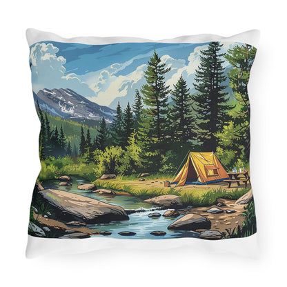 High Sierras Camp Square Outdoor Pillow - Spun Polyester - Double-Sided Print - UV-Resistant - Water-Resistant - Available in 3 sizes.