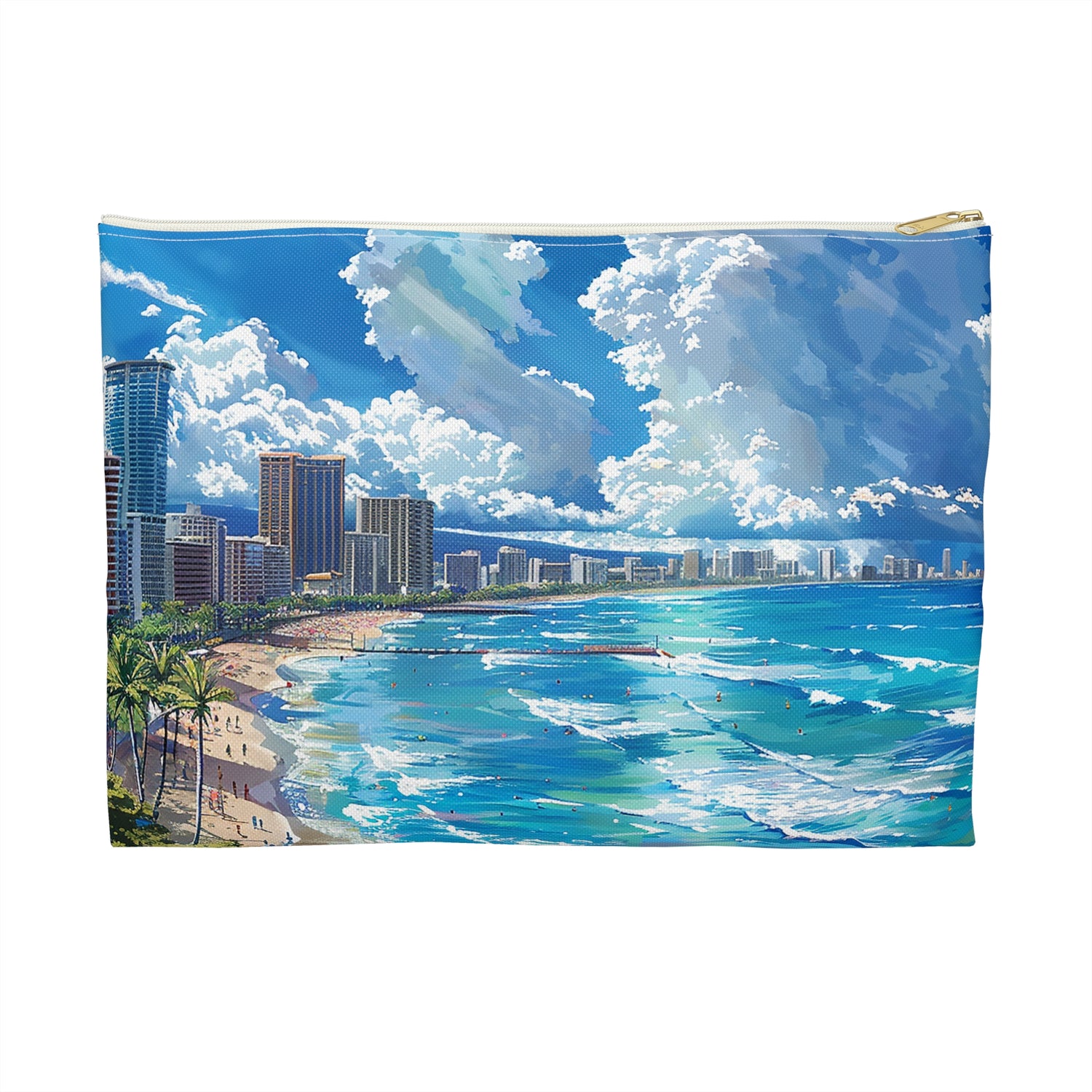 Waikiki Beach Hawaii Accessory Pouch - Carry the Spirit of Aloha with Every Adventure! Available in 2 sizes.