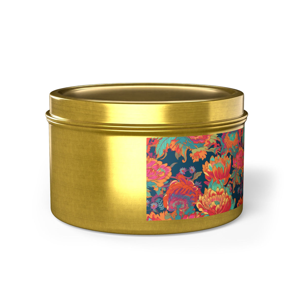 Psychedelic Flower Power Tin Candle. Far-Out Fragrance in a Tin. Available in 2 sizes, 3 finishes, and 5 scents.