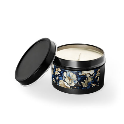 Whitman Floral Tin Candle. A Poet's Garden in a Tin. Available in 2 sizes, 3 finishes, and 5 scents.