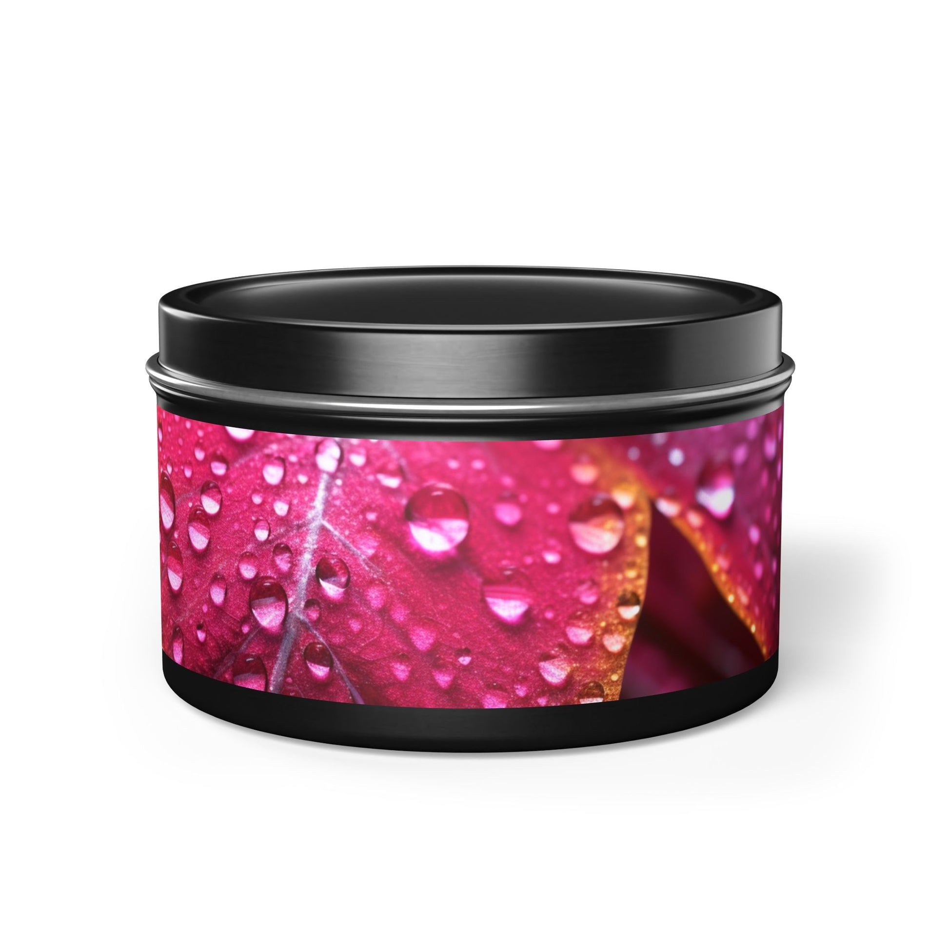 Tropical Dew Leaf Tin Candle. Embrace Nature's Serenity - A Tropical Retreat in Every Flame. Available in 2 sizes, 3 finishes, and 3 scents.